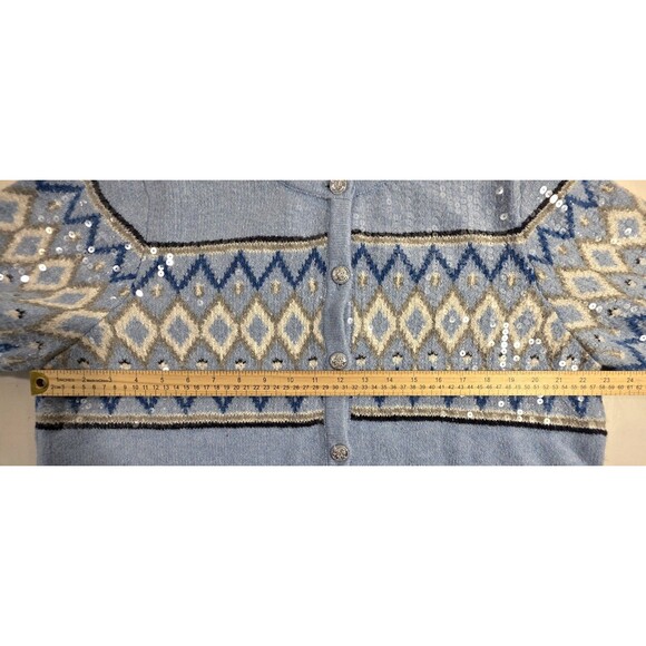 Loft Women's Sequin Fair Isle Cardigan Sweater Blue Shimmery Winter Holidays XXL - Picture 9 of 15